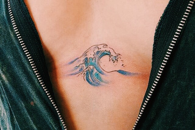Wave tattoo on the chest