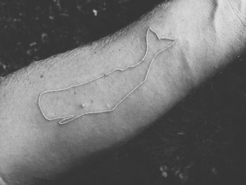 White linear whale tattoo