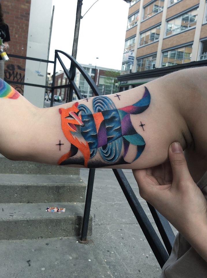Abstract colorful fox tattoo