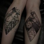 Alien abduction and planet landscape tattoos