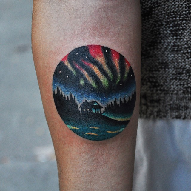 Aurora borealis scenery tattoo