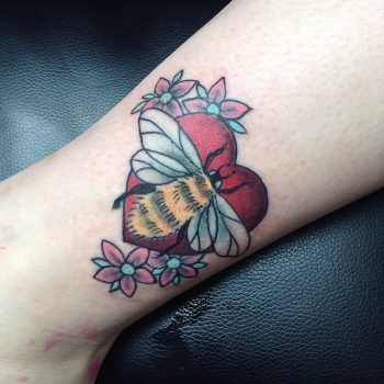 Bee and heart tattoo