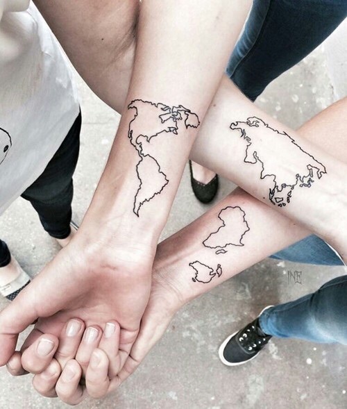 Best friend matching continents tattoo