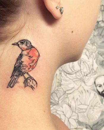 Bird tattoo on the neck