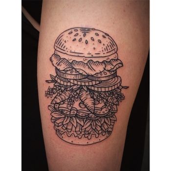 Black and grey hamburger tattoo