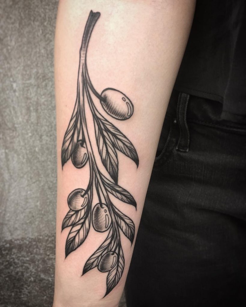 Black olive branch tattoo