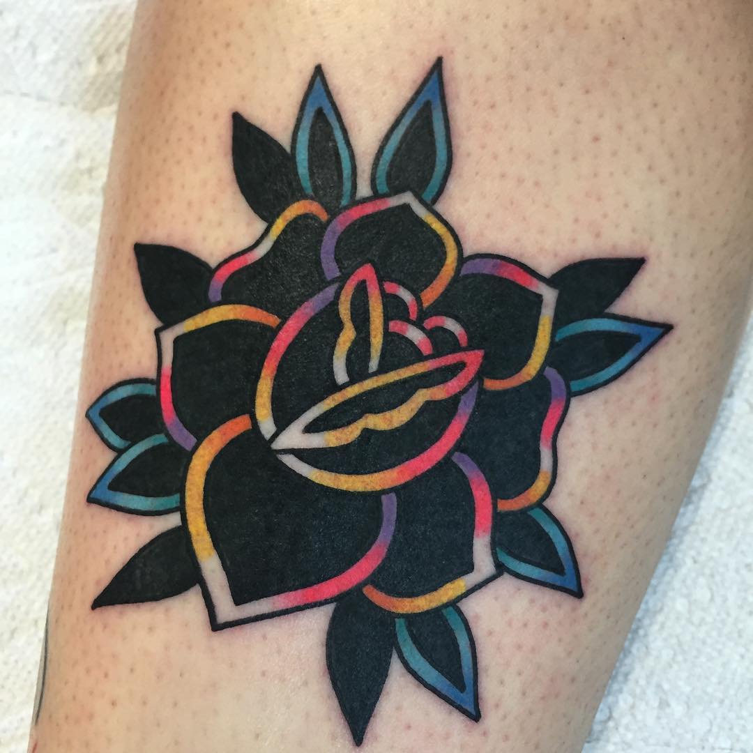Black rose with colorful lines