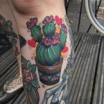 Cactus in a pot tattoo on the shin