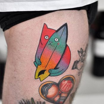 Cat surfer tattoo