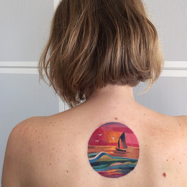 Circular sea landscape tattoo