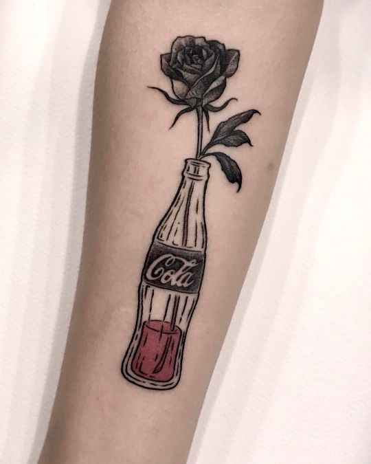 Coca cola bottle and rose tattoo