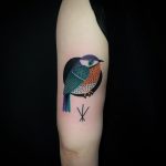 Colorful bird tattoo on the arm