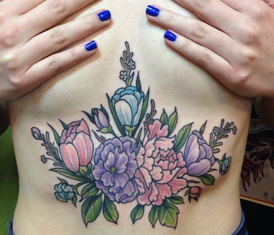 Colorful floral piece on the belly