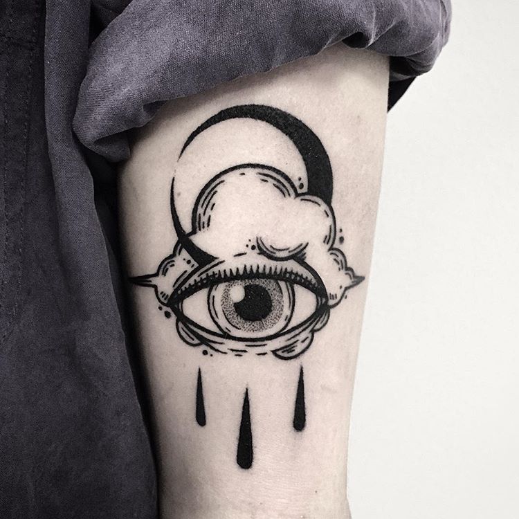 Crying eye cloud and crescent moon tattoo - Tattoogrid.net