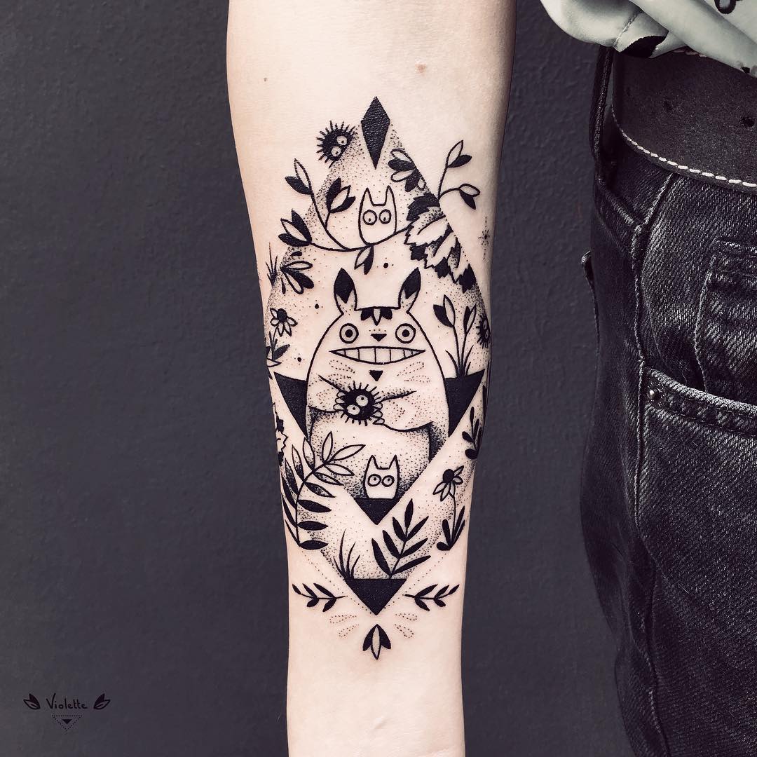 Cute black totoro tattoo