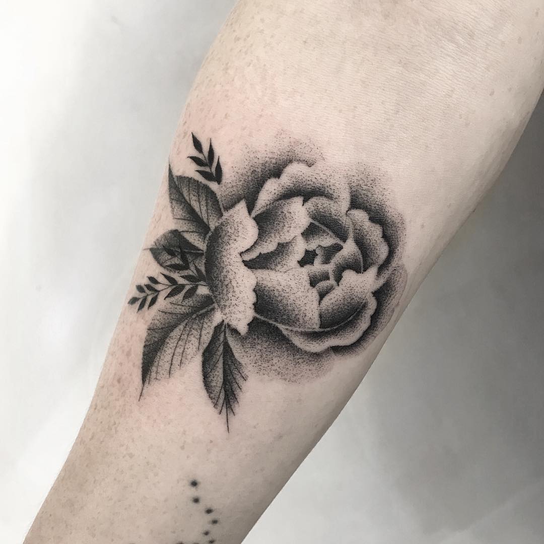 Dotwork black flower tattoo