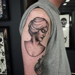 Dotwork female head bust tattoo