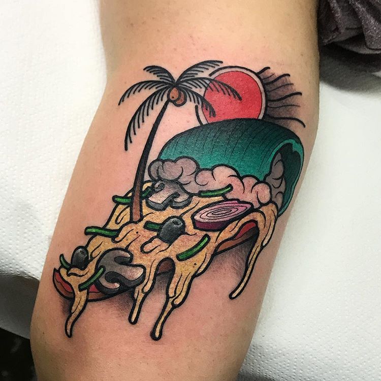 Exotic slice of pizza tattoo