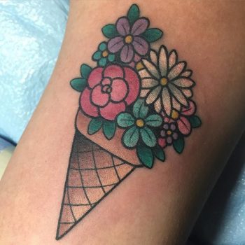 Flower ice cream cone tattoo