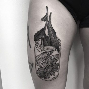 Flower in a jar tattoo