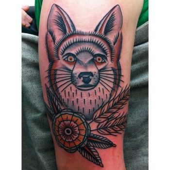 Fox and flower tattoo