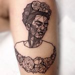 Geometric and floral frida kahlo tattoo