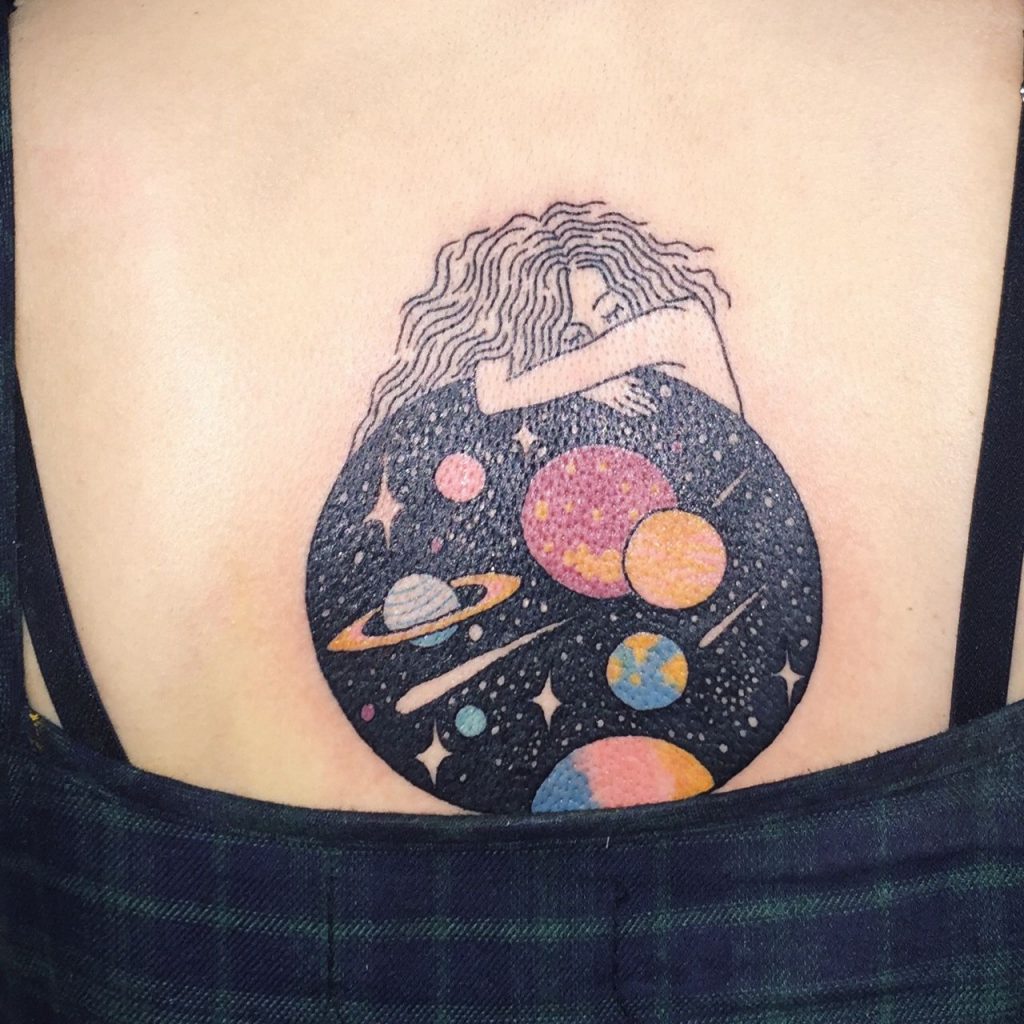 Girl and planets