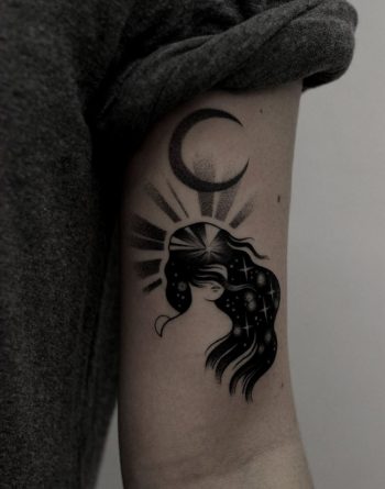 Girl with long black hair tattoo