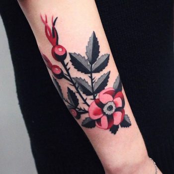 Gorgeous black grey and red flower tattoo
