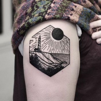 Hexagon landscape tattoo