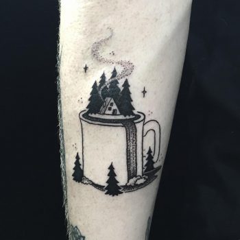 Hut in the woods on the cup