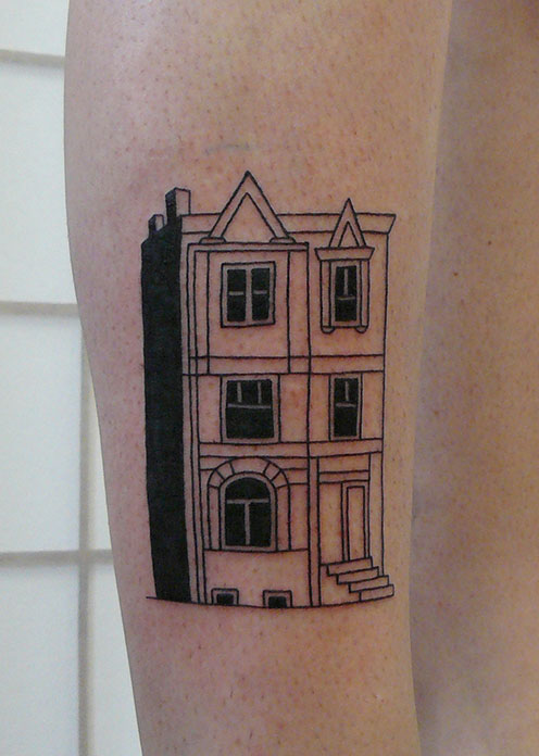 Linear house tattoo