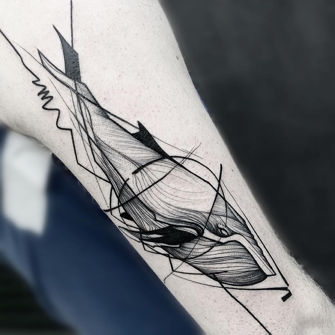 Linear whale tattoo