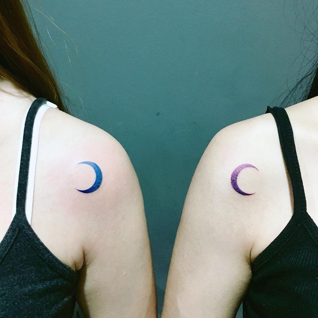 Matching crescent moon tattoos on shoulders - Tattoogrid.net