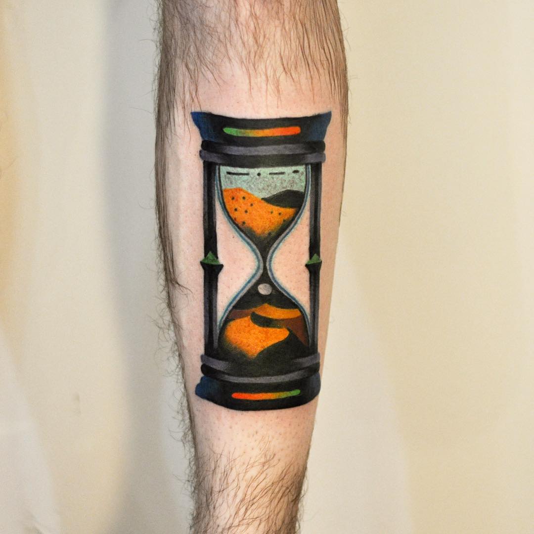 Neo traditional style hourglass tattoo