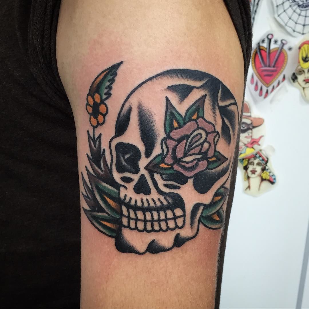 Old school skull and rose