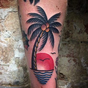 Palm tree and sea tattoo