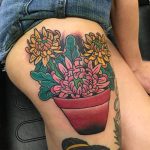 Peony flower in a pot tattoo