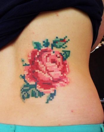 Pixel art tattoo of a rose