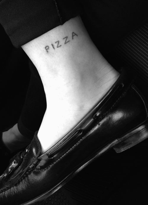 Pizza tattoo on the ankle