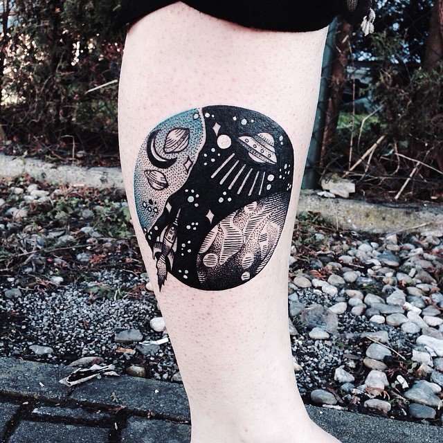 Planets and spaceships tattoo