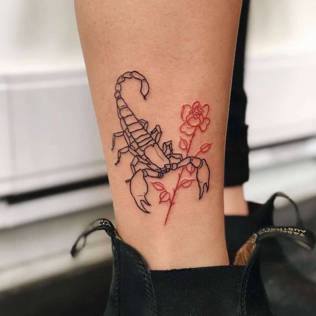 Scorpio and red rose tattoo