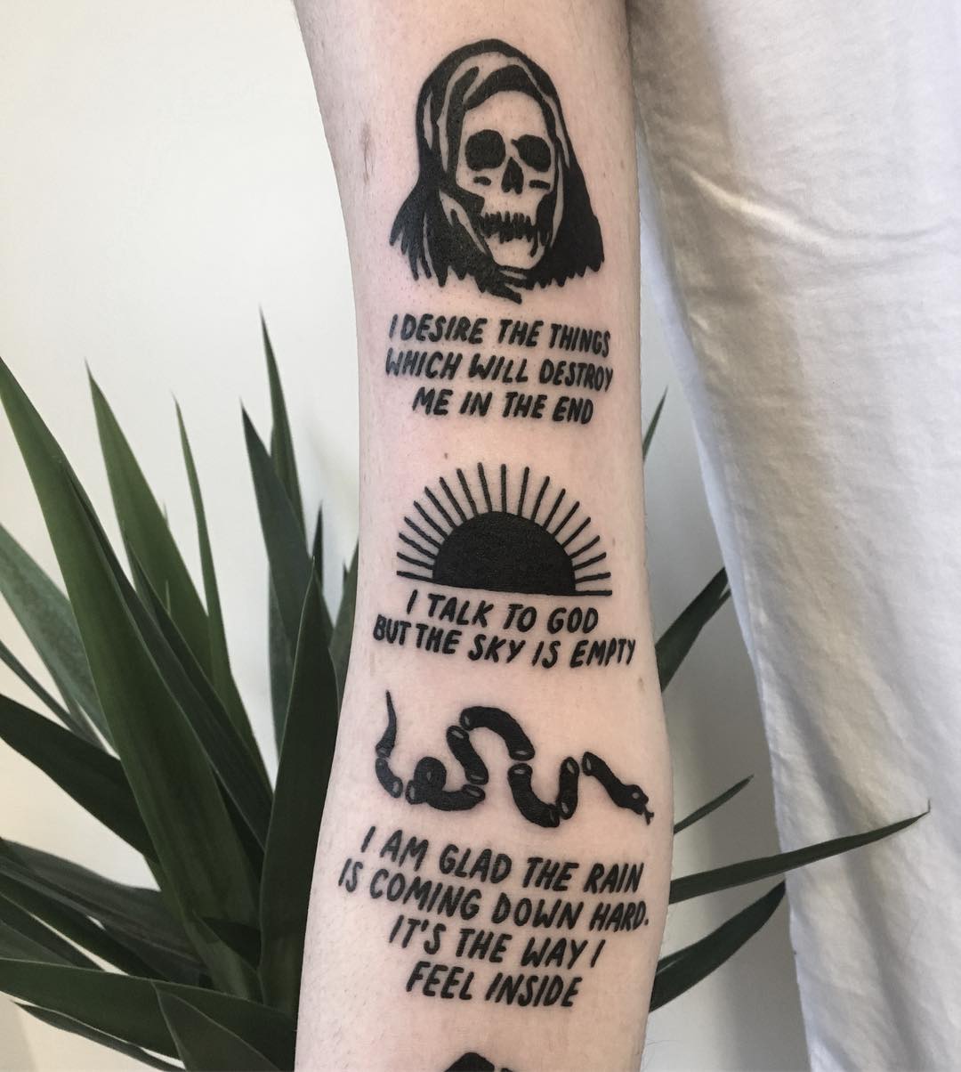 Tattoo of a quote by sylvia plath