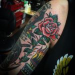Traditional rose with thorns tattoo