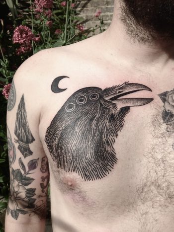 Triple eyed crow tattoo