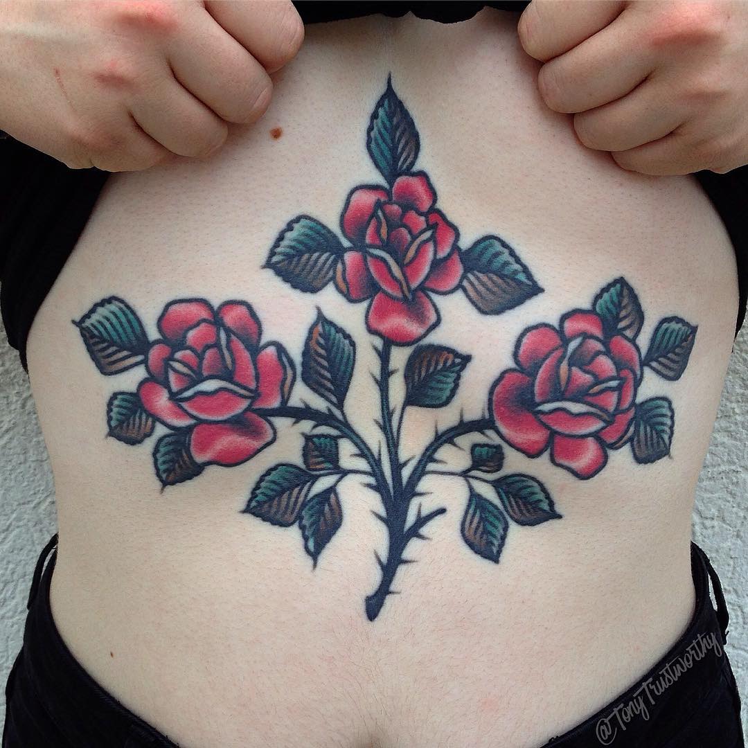 Blue Rose Tattoo on Stomach