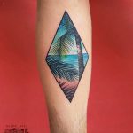 Tropical paradise tattoo in a rhombus