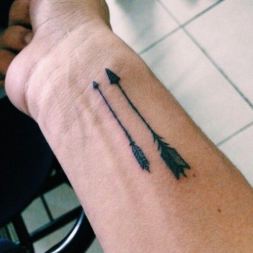 Two arrows tattoo on the inner wrist