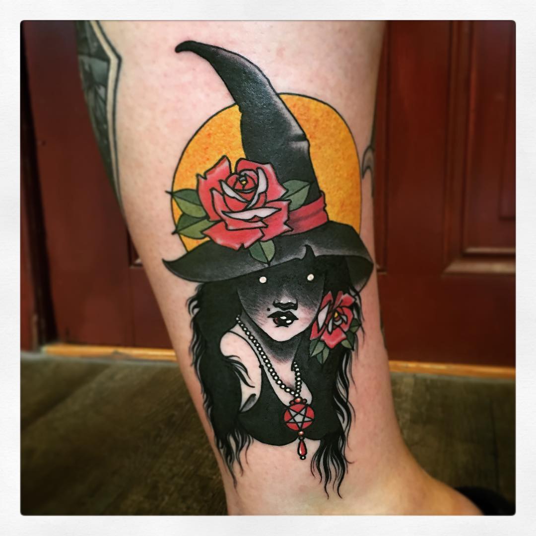 Witch with roses tattoo