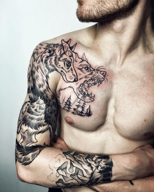 Wolf sleeve tattoo